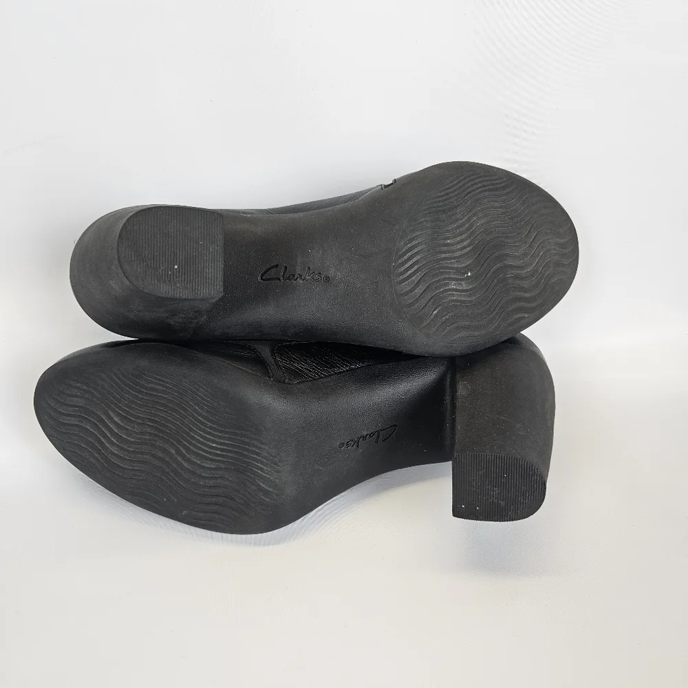 Clarks Black Leather Block Heel Pumps